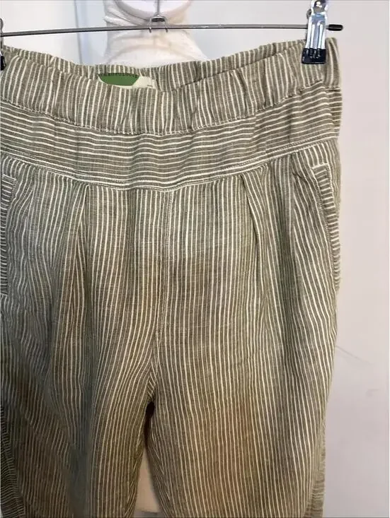 By Anthropologie Pants Womens XSmall Green Stripe 100% Linen Pull On Ankle Crop - Picture 4 of 16